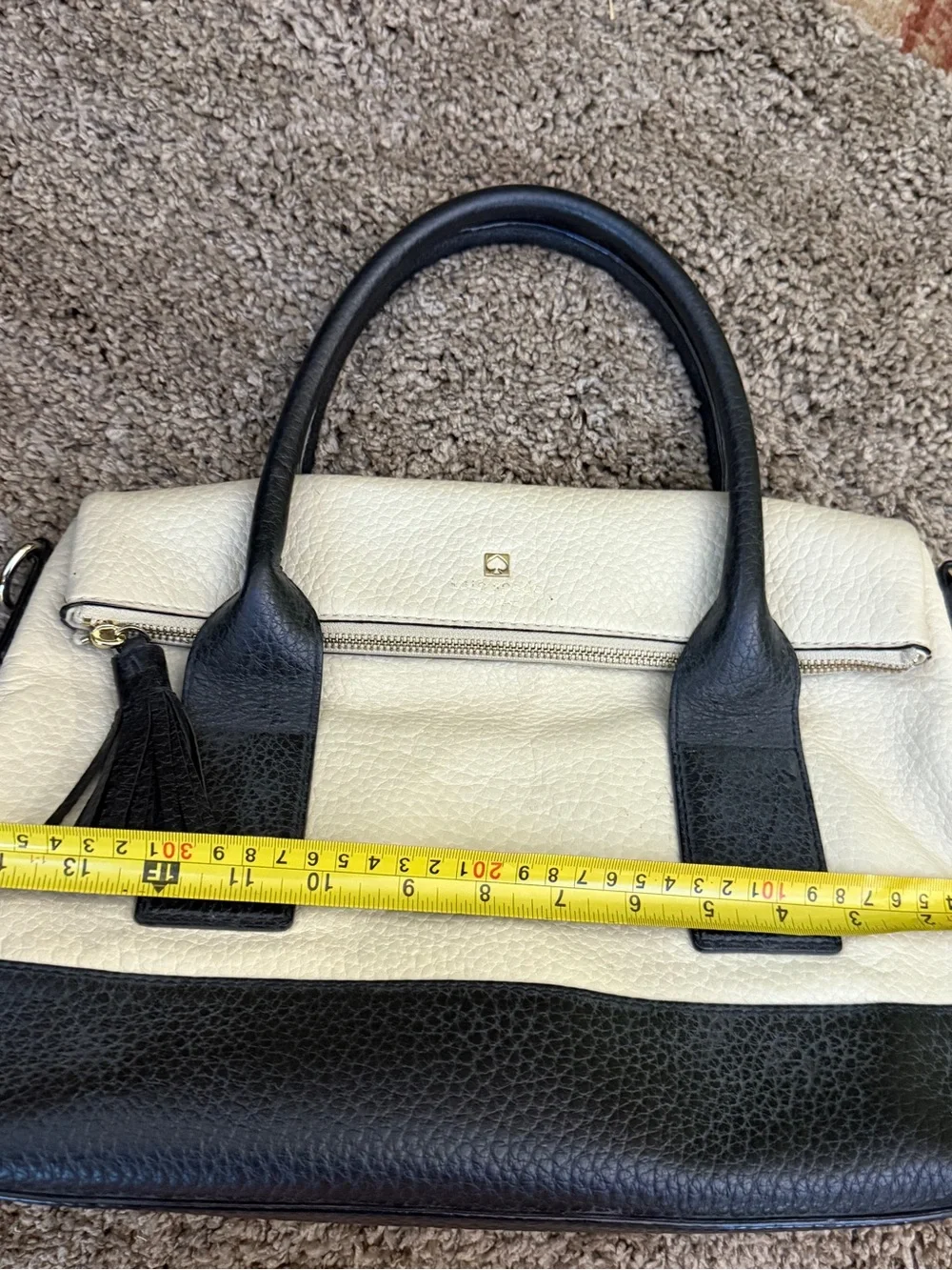 kate spade Cream and Black Leather Two-Tone Satchel with Tassel